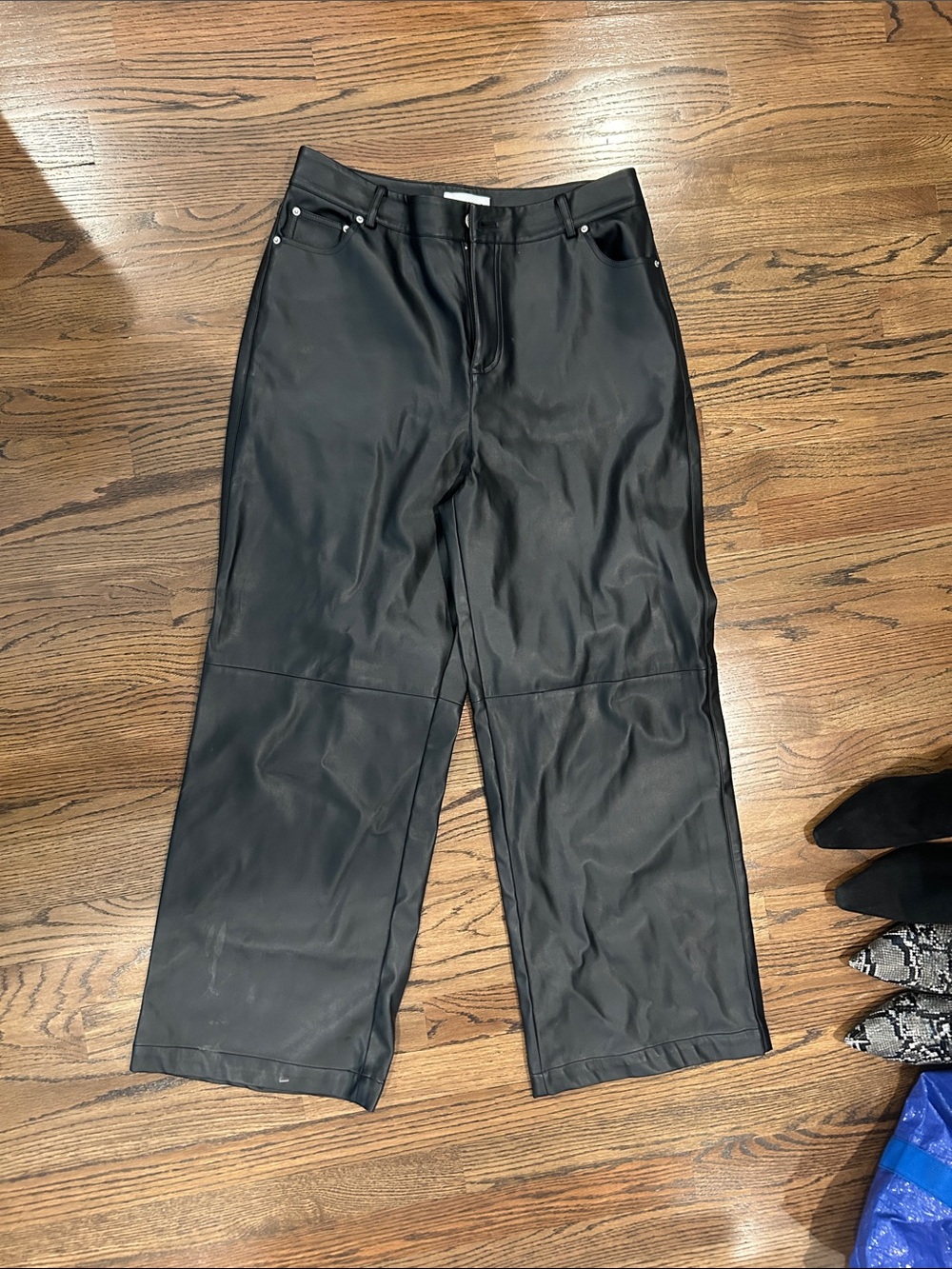 Urban Revivo Black Faux Leather Wide Leg Trousers